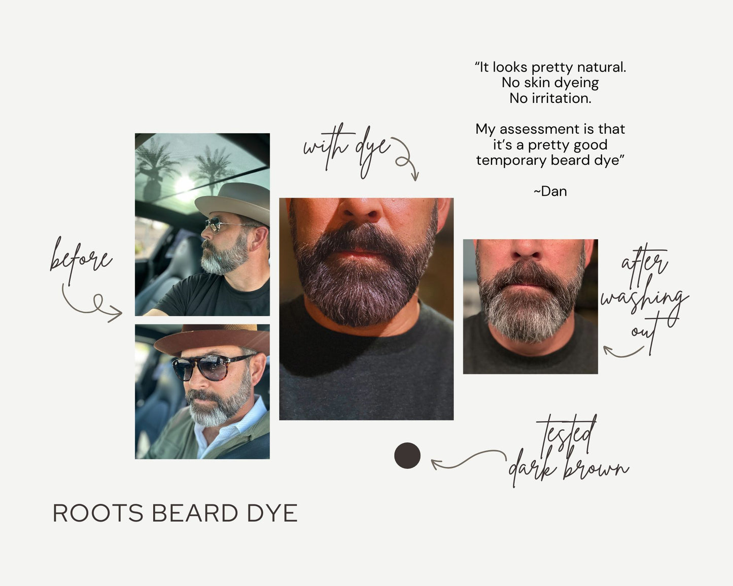 Roots Natural Beard Touch-Up – Chemical-Free, Odorless, Travel-Friendly Zero Waste Dye for Gray Hair