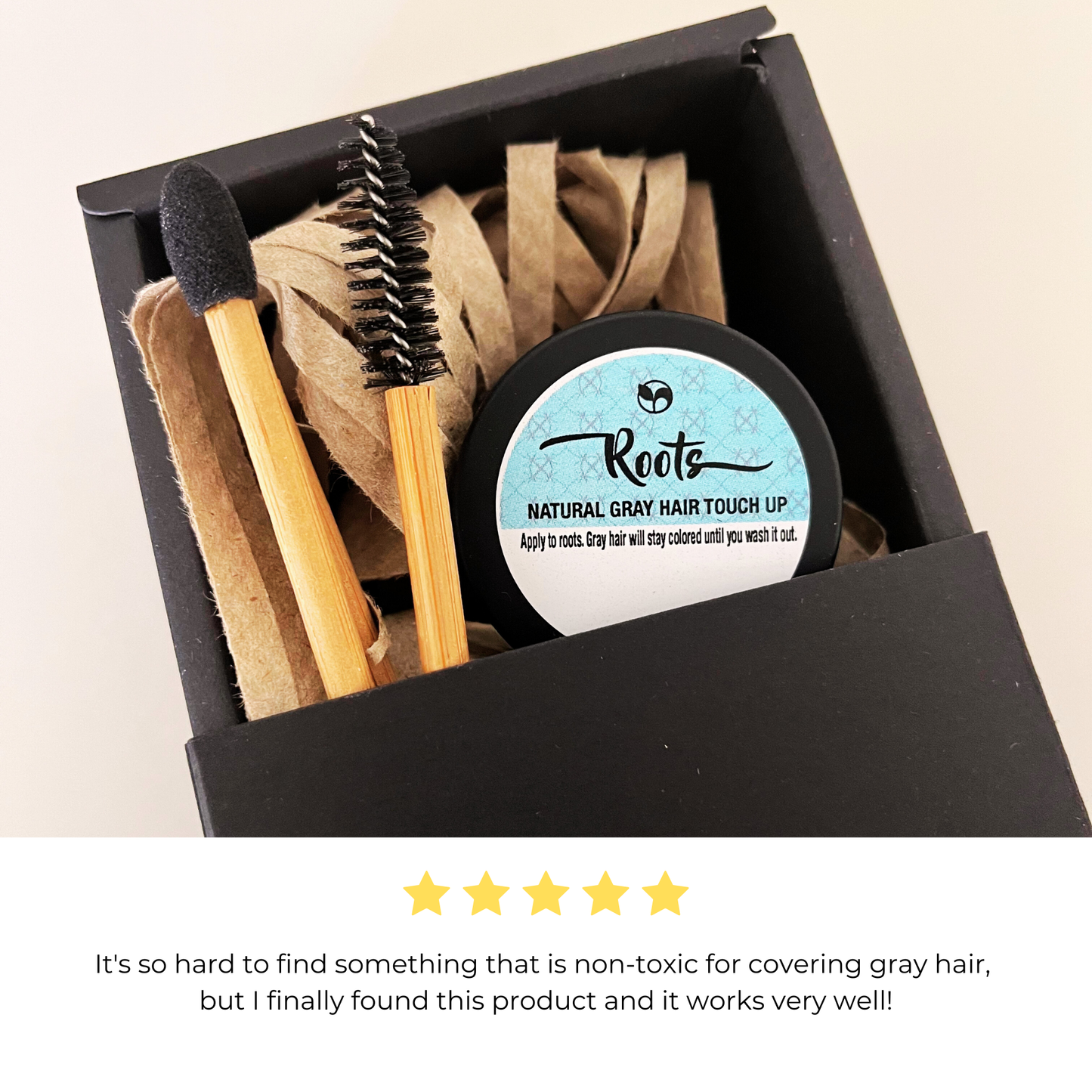 Roots Natural Gray Hair Touch-Up – Chemical-Free, Odorless, Travel-Friendly Zero Waste Dye for Dark Hair