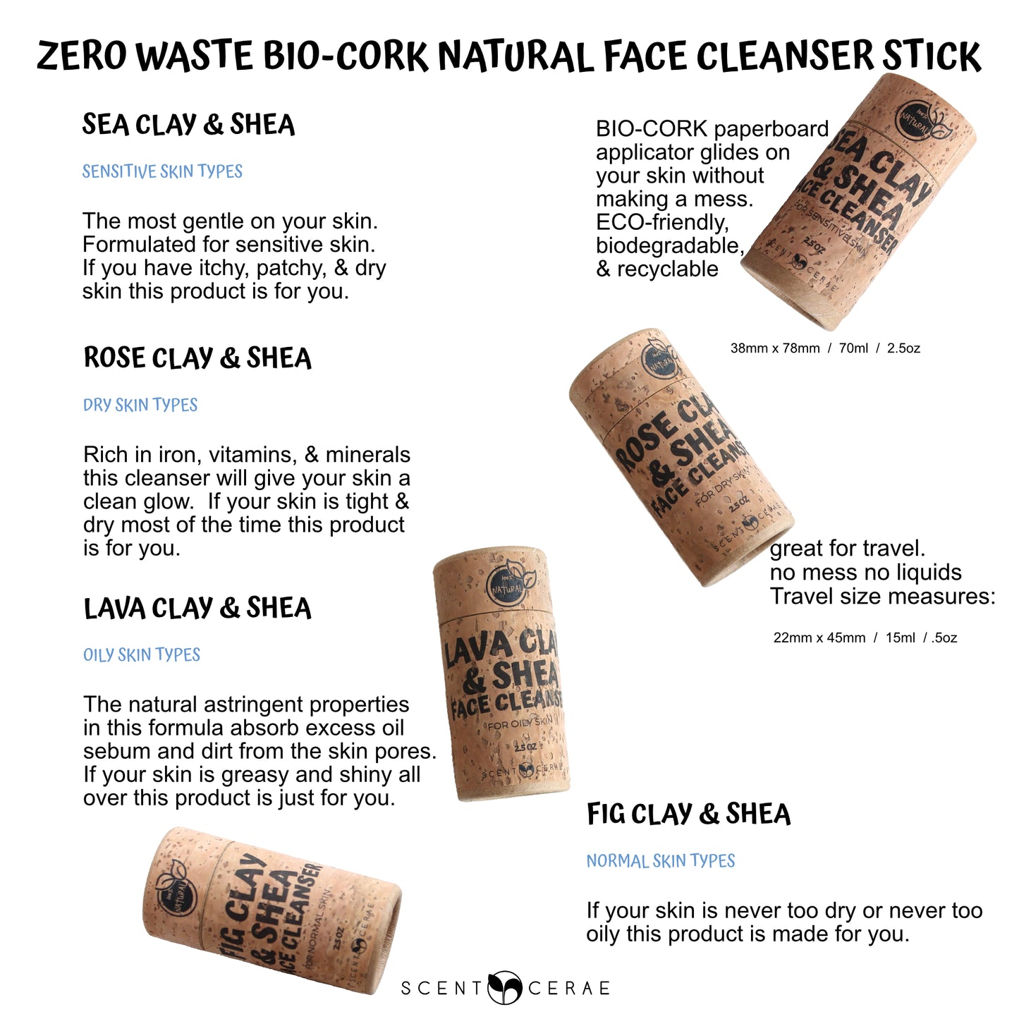 Clay & Shea Travel Face Cleanser Stick – 4-Pack Mini Push-Ups