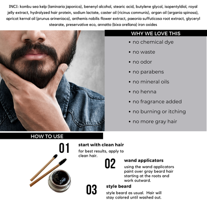 Roots Natural Gray Hair & Beard Touch-Up – Chemical-Free, Odorless, Travel-Friendly Zero Waste Dye for Dark Hair