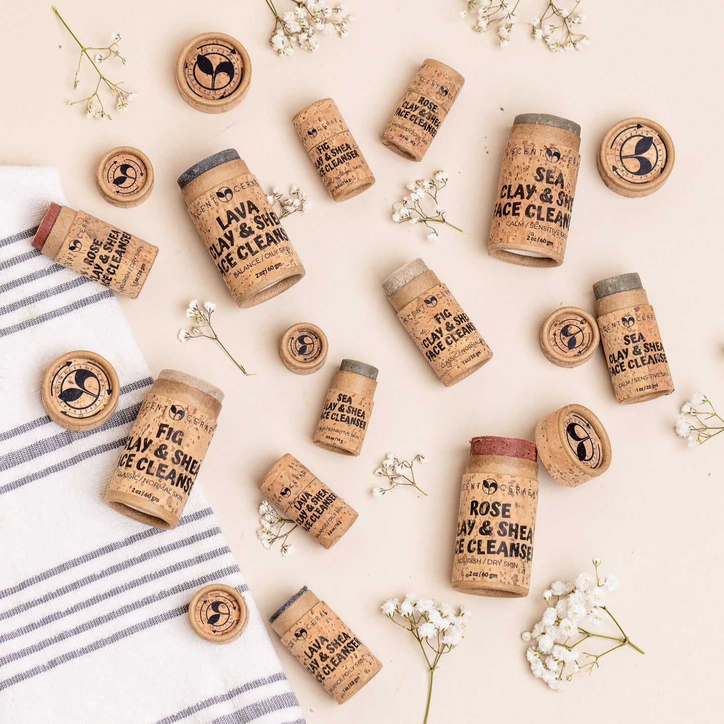 Clay & Shea face & body cleansers travel size push ups 4 pack